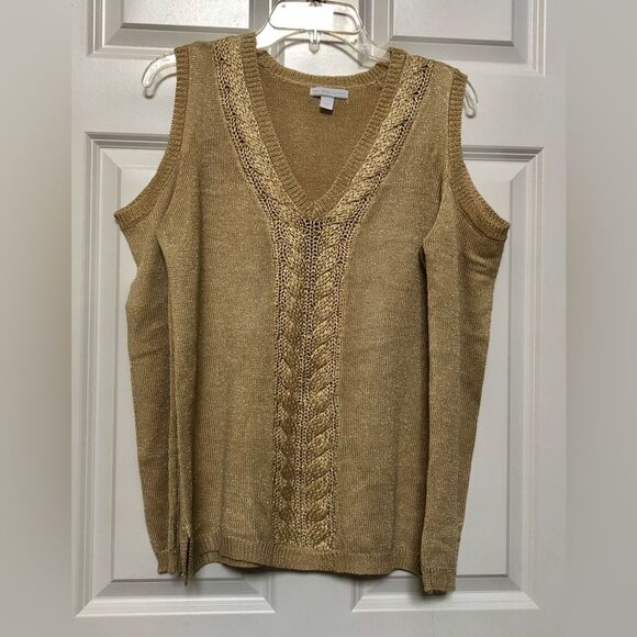 New York & Company Women's Sweater Top Size Large Cold Shoulder Knit Tank Top - Picture 1 of 9